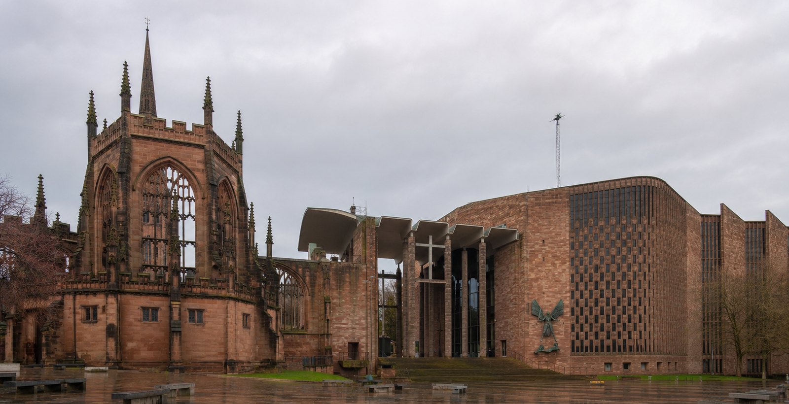Coventry Cathedral ruins beside the modern cathedral in the city centre